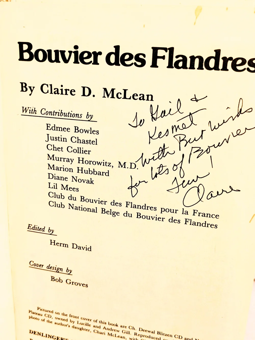 Bouvier des Flandres Book - by McLean. Signed